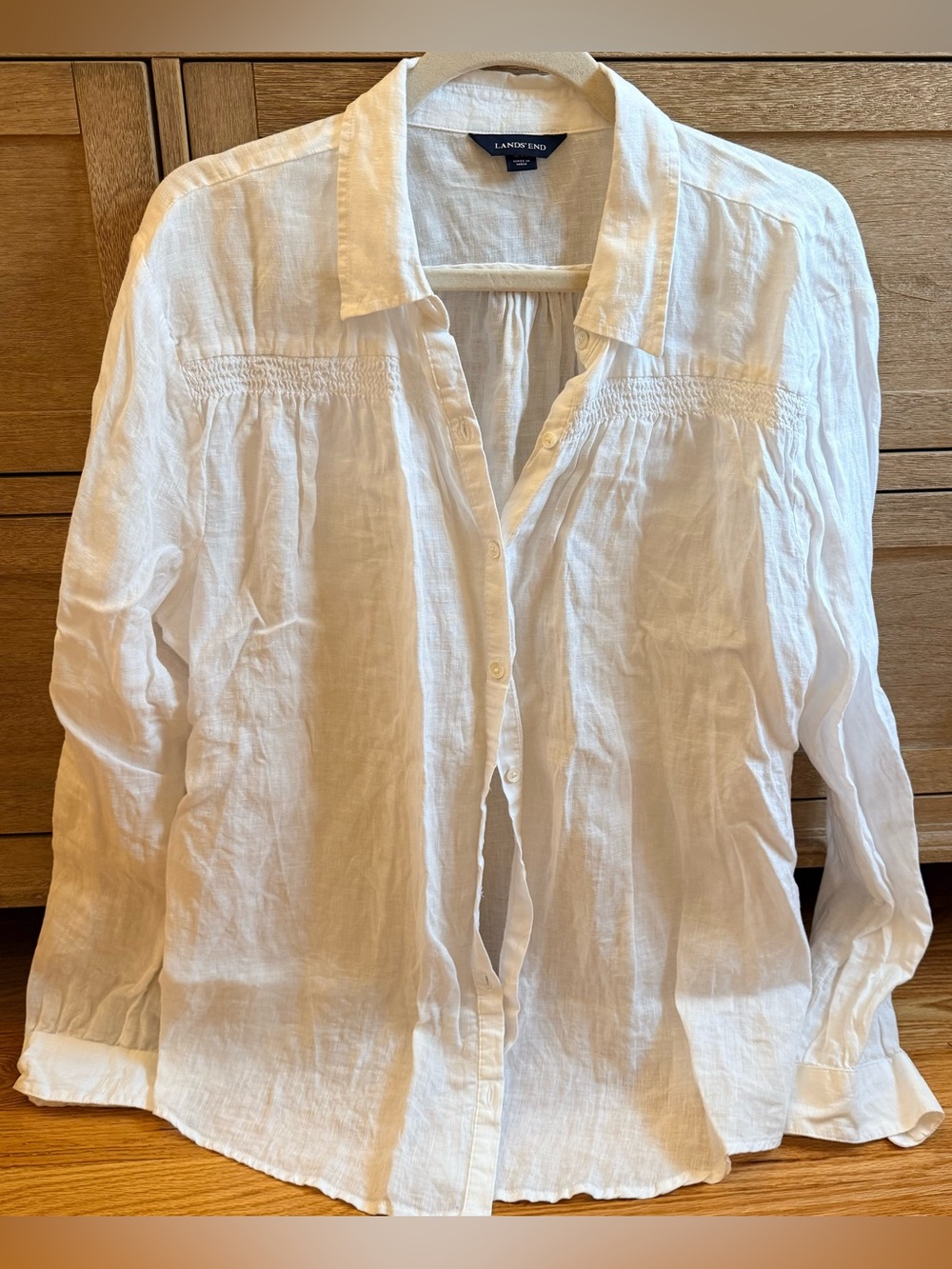 Lands' End White Linen Button-Front Women's Shirt